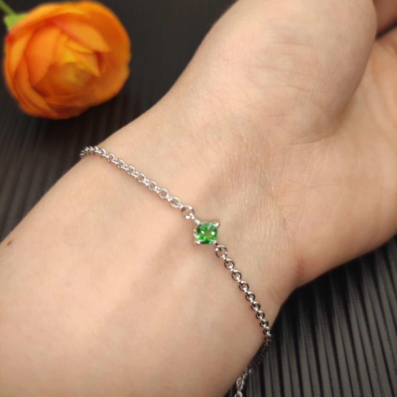 David Yurman Sterling Silver and Green Tourmaline bracelet